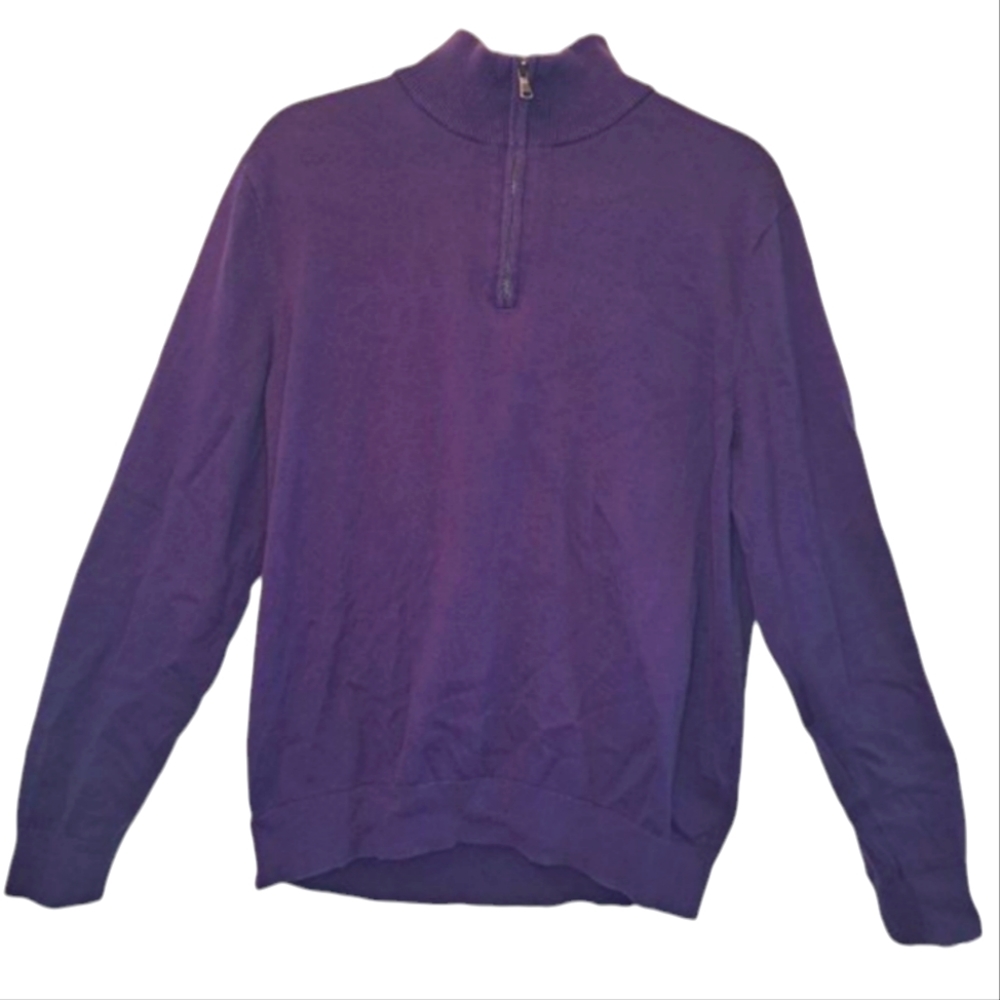 Lands' End Supima Cotton Purple 1/4 Zip Pullover Sweater Size Large